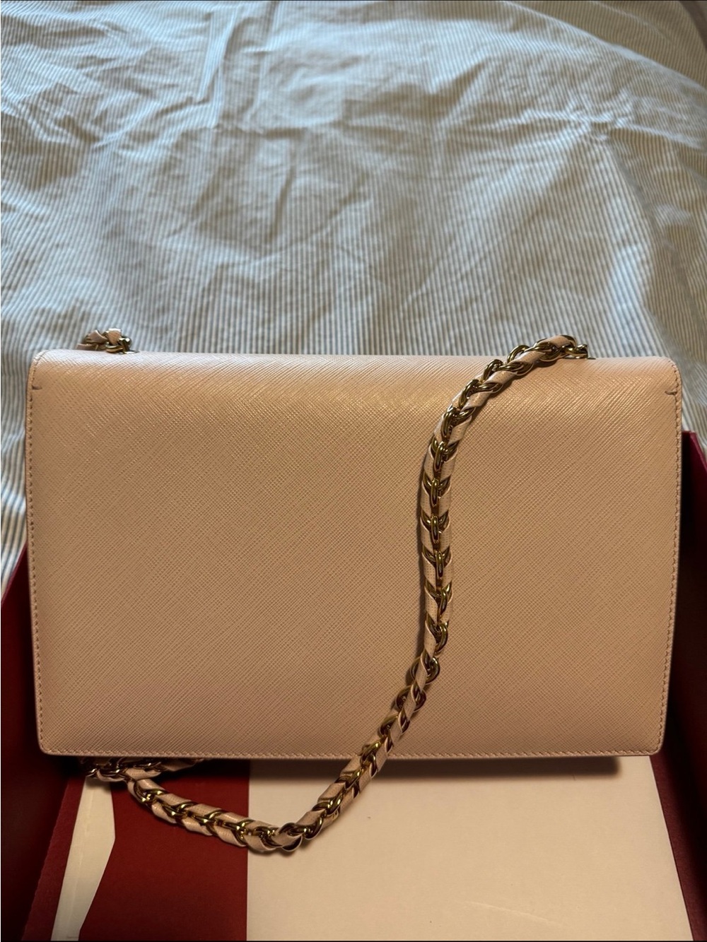 Salvatore Ferragamo Vara Ginny Bow Chain Flap Crossbody Beige (Macaron) - Picture 5 of 7